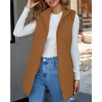 Women's Puffer Jacket Quilted Jacket Casual Jacket Waterproof Comfortable Zipper Pocket Casual Plain Vacation Street Casual Daily Wear Zipper Regular Long Turndown Regular Fit Sleeveless Outerwear - Image 6