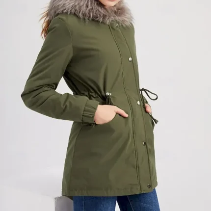 Women's Winter Coat Parka Warm Comfortable Zipper Pocket Fur Collar Casual Plain Outdoor Vacation Daily Wear Going out Long Hooded Regular Fit Long Sleeve Outerwear Navy Gray Pink Black Fall Winter - Image 4