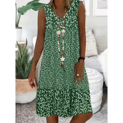 Women's Mini Dress A Line Dress Casual Dress Petite Dress Shift Dress Fashion Basic Classic Outdoor Vacation Party Regular Fit Floral Ditsy Floral Sleeveless V Neck Blue Brown Green Summer - Image 5