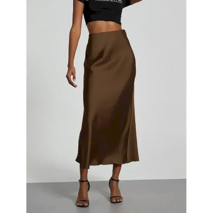 Women's Skirt Bodycon Elegant Fashion Midi High Waist Skirts Plain Micro-elastic Party Street Black Wine Khaki Dark Grey Spring Satin Polyester - Image 6