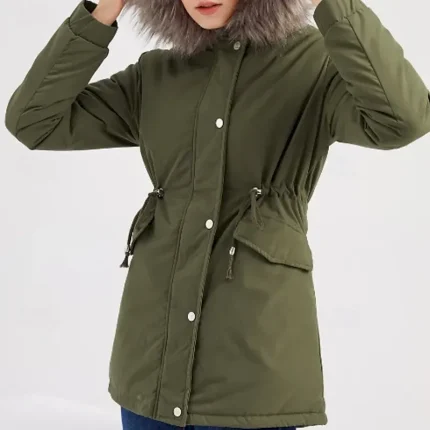 Women's Winter Coat Parka Warm Comfortable Zipper Pocket Fur Collar Casual Plain Outdoor Vacation Daily Wear Going out Long Hooded Regular Fit Long Sleeve Outerwear Navy Gray Pink Black Fall Winter - Image 5