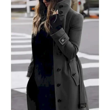 Women's Casual Jacket Trench Coat Warm Comfortable Pocket Buttons Fashion Outdoor Plain Going out Weekend Single Breasted Regular Stand Collar Regular Fit Long Sleeve Outerwear Black Red Khaki Fall