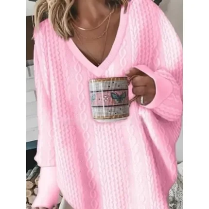 Women's Textured Sweater Cardigan Curve Fashion Streetwear Daily Solid Color Ribbed V Neck Knitted Long Sleeve Long Tops Knit Holiday Going out Weekend Black White Fall Winter