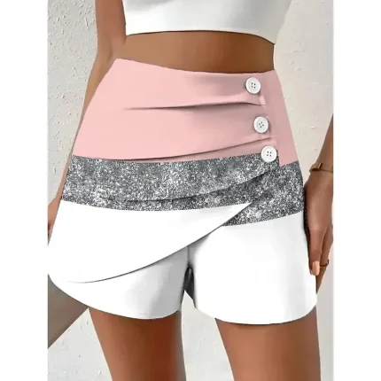 Women's Chinos Shorts Vacation Vintage Ethnic Style Short High Waist Graphic Geometric Color Block Pleated Inelastic Vacation Street Daily Violet Robin's Egg Blue Pink Green Summer Spring Regular Fit