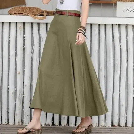 Women's Skirt Long Skirt Fashion Maxi Skirts Solid Colored Casual Daily Black khaki Army Green All Seasons Linen Cotton And Linen - Image 2