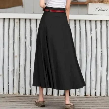 Women's Skirt Long Skirt Fashion Maxi Skirts Solid Colored Casual Daily Black khaki Army Green All Seasons Linen Cotton And Linen - Image 4