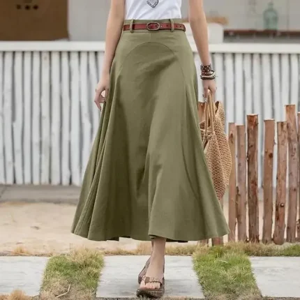 Women's Skirt Long Skirt Fashion Maxi Skirts Solid Colored Casual Daily Black khaki Army Green All Seasons Linen Cotton And Linen