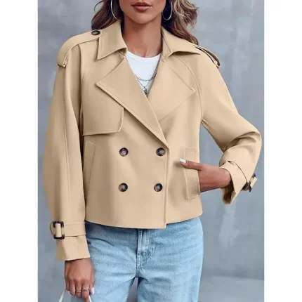 Women's Casual Jacket Comfortable Breathable Zipper Pocket Fashion Casual Plain Vacation Street Casual Daily Wear Single Breasted Short Turndown Regular Fit Long Sleeve Outerwear Black Yellow Khaki - Image 6