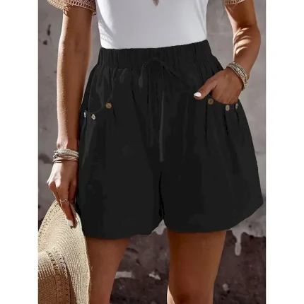 Women's Chinos Shorts Fashion Streetwear Basic Short High Waist Plain Pocket Elastic Waistband Comfy Soft Comfortable Micro-elastic Outdoor Vacation Street Navy Black White Summer Spring Regular Fit - Image 5