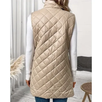 Women's Puffer Jacket Quilted Jacket Casual Jacket Waterproof Comfortable Zipper Pocket Casual Plain Vacation Street Casual Daily Wear Zipper Regular Long Turndown Regular Fit Sleeveless Outerwear - Image 5