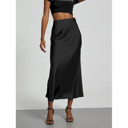 Women's Skirt Bodycon Elegant Fashion Midi High Waist Skirts Plain Micro-elastic Party Street Black Wine Khaki Dark Grey Spring Satin Polyester - Image 3