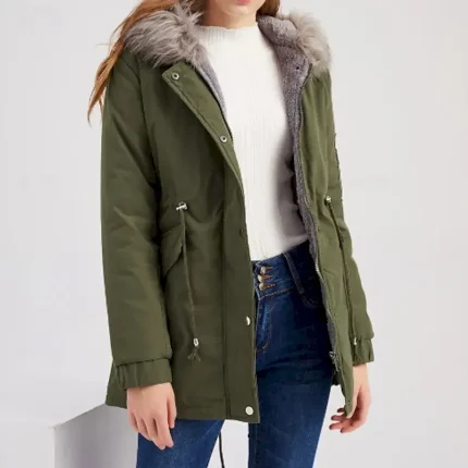 Women's Winter Coat Parka Warm Comfortable Zipper Pocket Fur Collar Casual Plain Outdoor Vacation Daily Wear Going out Long Hooded Regular Fit Long Sleeve Outerwear Navy Gray Pink Black Fall Winter - Image 3