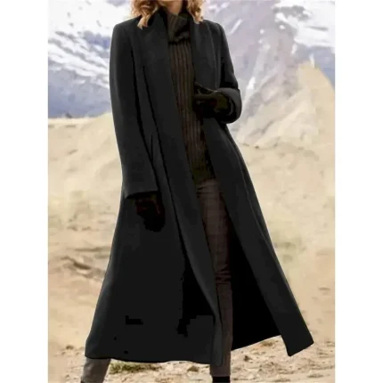 Women's Long Coat Overcoat Open Front Trench Coat Warm Winter Coat Long Sleeve with Pockets Oversize Black Army Green Gray - Image 3