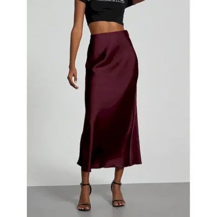 Women's Skirt Bodycon Elegant Fashion Midi High Waist Skirts Plain Micro-elastic Party Street Black Wine Khaki Dark Grey Spring Satin Polyester - Image 4