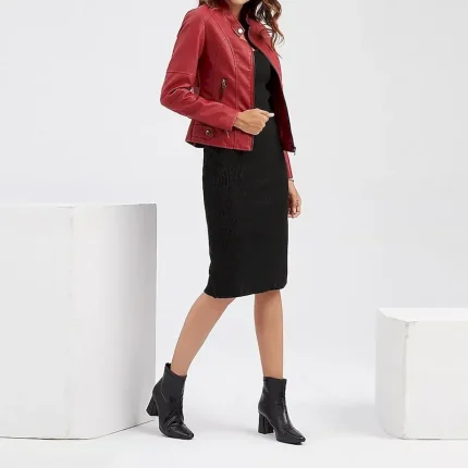 Women's Leather Jacket Fall Moto Blker Jacket Waterproof Windproof Winter Coat Zipper Stand Collar Outerwear with Pockets Street Plain Outerwear Long Sleeve Fall - Image 4