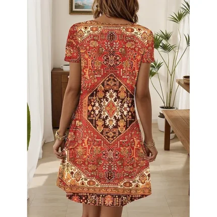 Women's Mini Dress Casual Dress Casual Daily Regular Fit Graphic Paisley Short Sleeve Crew Neck Orange Summer - Image 3