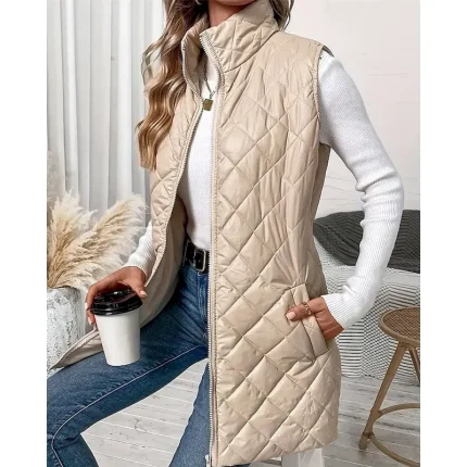 Women's Puffer Jacket Quilted Jacket Casual Jacket Waterproof Comfortable Zipper Pocket Casual Plain Vacation Street Casual Daily Wear Zipper Regular Long Turndown Regular Fit Sleeveless Outerwear - Image 4