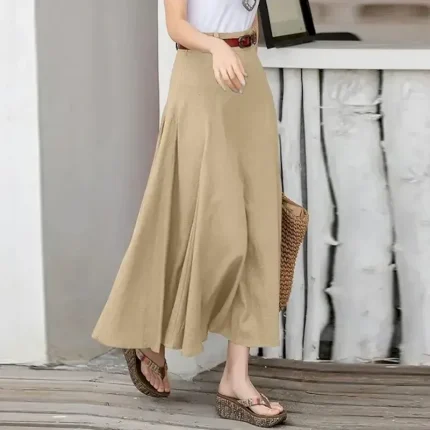 Women's Skirt Long Skirt Fashion Maxi Skirts Solid Colored Casual Daily Black khaki Army Green All Seasons Linen Cotton And Linen - Image 6