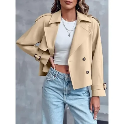 Women's Casual Jacket Comfortable Breathable Zipper Pocket Fashion Casual Plain Vacation Street Casual Daily Wear Single Breasted Short Turndown Regular Fit Long Sleeve Outerwear Black Yellow Khaki - Image 5