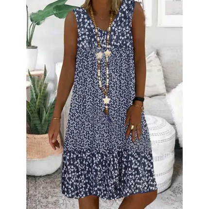 Women's Mini Dress A Line Dress Casual Dress Petite Dress Shift Dress Fashion Basic Classic Outdoor Vacation Party Regular Fit Floral Ditsy Floral Sleeveless V Neck Blue Brown Green Summer - Image 4
