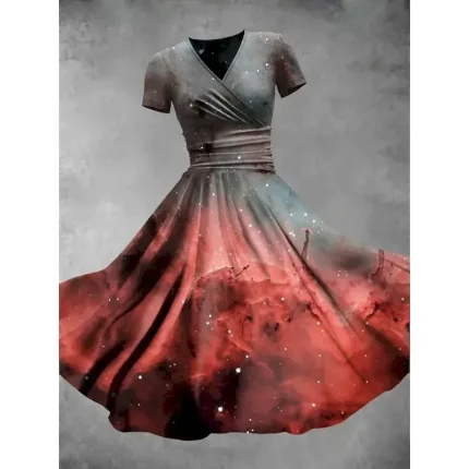 Halloween Women's Bloodstain Print Midi Dress A Line Dress Dress Fit And Flare Dress Party Casual Daily Holiday Regular Fit Graphic Abstract Short Sleeve V Neck Deep Green White Wine Red Fall - Image 5