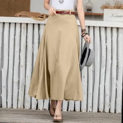Women's Skirt Long Skirt Fashion Maxi Skirts Solid Colored Casual Daily Black khaki Army Green All Seasons Linen Cotton And Linen - Image 5