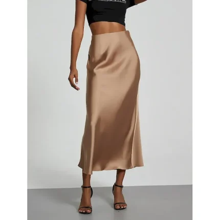 Women's Skirt Bodycon Elegant Fashion Midi High Waist Skirts Plain Micro-elastic Party Street Black Wine Khaki Dark Grey Spring Satin Polyester - Image 5